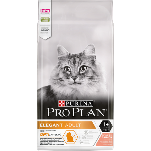 Суха храна PURINA PRO PLAN ELEGANT, с Hairball Control за котки в зряла възраст със сьомга- контрол на космените топки 10 кг.