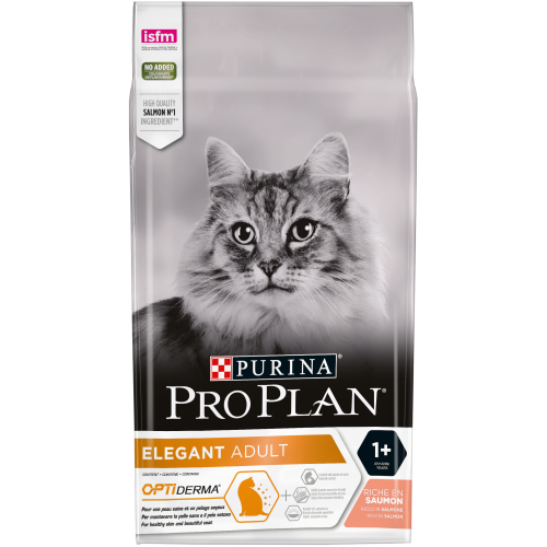 Суха храна PURINA PRO PLAN ELEGANT, с Hairball Control за котки в зряла възраст със сьомга- контрол на космените топки 1,5 кг.