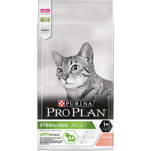 Суха храна PURINA PRO PLAN STERILISED със сьомга, за кастрирани котки в зряла възраст 10кг.
