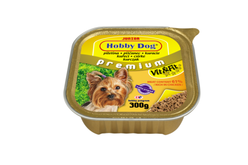 Hobby DOG Junior - консерва за подрастващи кучета с пилешко, 300 г, с високо съдържание на месо