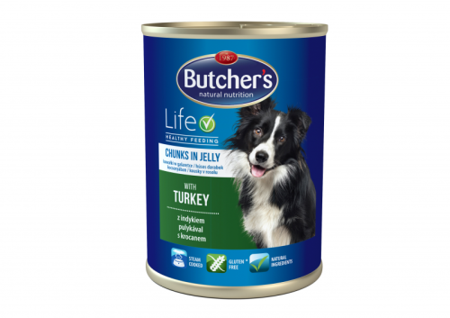 Butchers Life – Хапки в желе: с ПУЕШКО месо. Консерва за кучета 400 г 