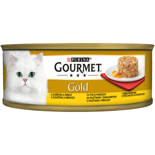 PURINA GOURMET Gold- Консерва за котки в зряла възраст с Пилешко месо и моркови, Мокра храна 85 гр. 