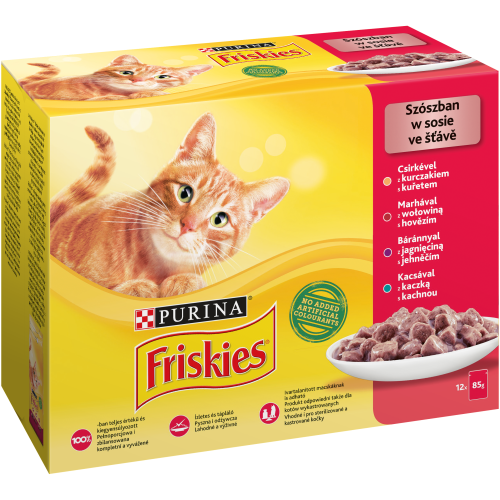 PURINA FRISKIES - Паучове за котки в зряла възраст с Месо - Мултиопаковка 12х85гр.