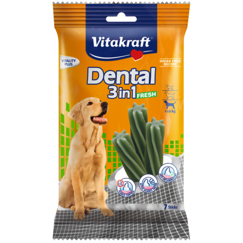 Vitakraft Dental 3in1 Fresh Medium 7бр - Устна хигиена за кучета &gt; 10кг с мента 