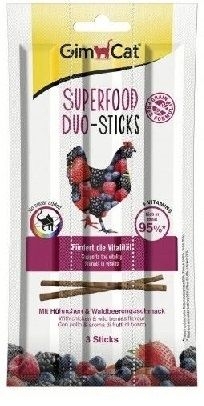 GimCat Superfood Duo-Sticks - Саламена пръчица с пилешко месо и горски плодове 3 бр.