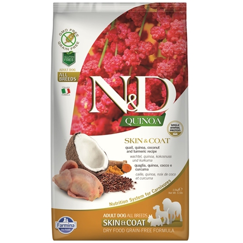 N&D CAT QUINOA SKIN&COAT QUAIL - Супер храна за котки, предназначена за поддържане на здрава козина с пъдпъдък, киноа, кокос и куркума 300 гр.