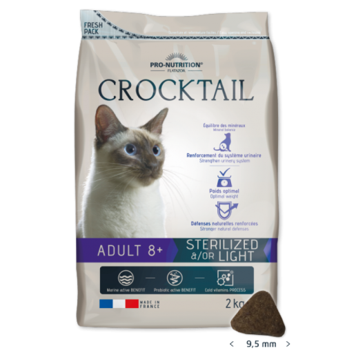 Crocktail ADULT 8+ STERILIZED &amp;/OR LIGHT - Пълноценна диетична храна за кастрирани котки над 8 години 2 кг.