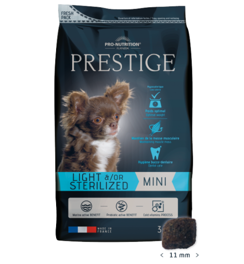 Prestige ADULT MINI LIGHT and STERILIZED  Пълноценна храна за кучета от дребни породи със склонност към напълняване и/или кастрирани кучета  3 kg