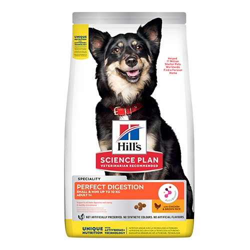 Hills SP Adult Perfect Digestion Small&Mini - За мини породи кучета над 1 година с пилешко и кафяв ориз, за отлично храносмилане 1,5 кг.