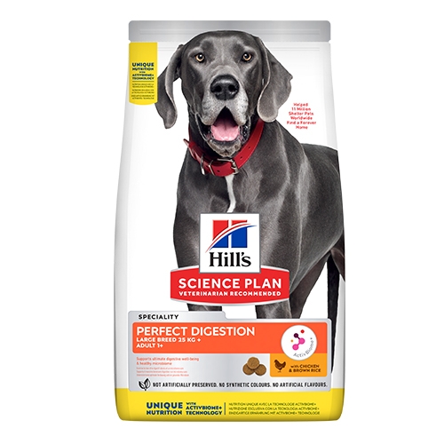Hills SP Adult Perfect Digestion Large Breed - За едри породи кучета над 1 година с пилешко и кафяв ориз, за отлично храносмилане 12+2 кг.