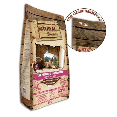 NATURAL Greatness Sensitive Indoor - Суха храна за кастрирани котки, с наднормено тегло или гледани вкъщи, с 83% месо 2 кг.