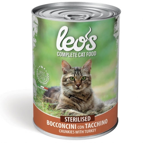 Monge Leo’s Sterilised консерва хапки в сос с пуешко за кастрирани котки в зряла възраст, 12бр х 415 гр.