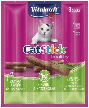 Vitakraft Cat Stick Mini - Саламена пръчица с пиле и котешка трева 3 бр.