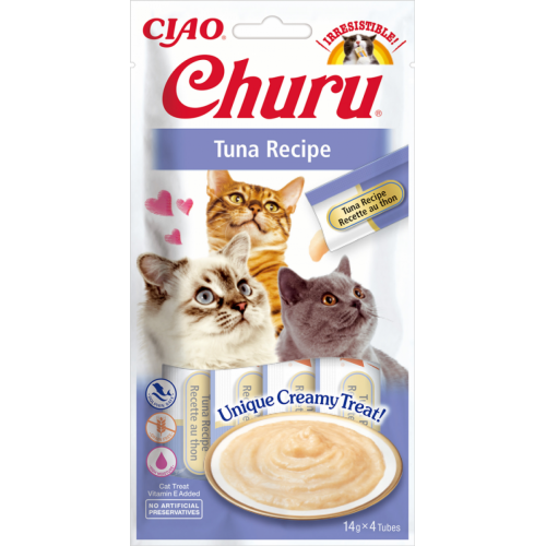 Inaba Churu Puree - Лакомство за котки нежен крем с риба тон, 4 бр. в опаковка х 14 гр.
