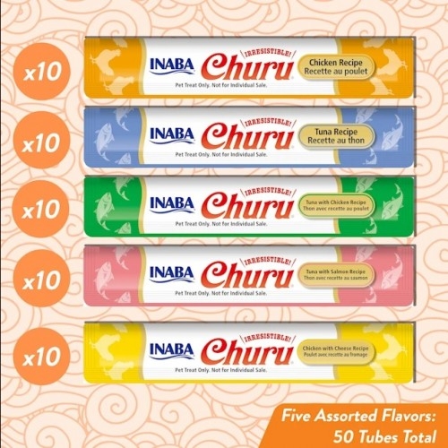 Inaba Churu Puree - Лакомство за котки нежен крем с микс вкусове, 50 бр. в опаковка х 14 гр.