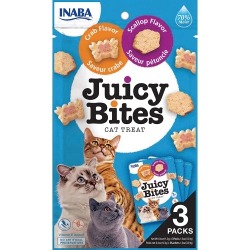 Inaba Juicy Bites Scallop & Crab - Лакомство за котки сочни хапки с миди и раци, 3 бр. в опаковка х 11,3 гр.