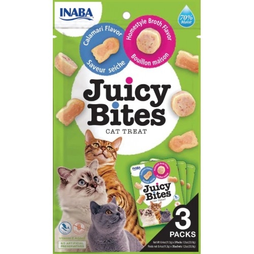 Inaba Juicy Bites Scallop & Crab - Лакомство за котки сочни хапки с пиле, риба и калмари, 3 бр. в опаковка х 11,3 гр.
