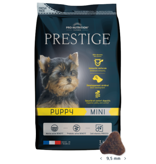 PRESTIGE Puppy Mini 3 kg Пълноценна храна за подрастващи кученца от дребни породи, както и за женски кучета от дребни породи в края на бременността или през периода на кърмене, ПРЕСТИЖ ПЪПИ МИНИ 3 кг 