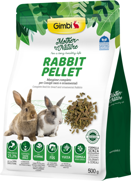 Gimbi Mother Nature - Пълноценна храна за мини зайчета и декоративни зайци, 500 гр.
