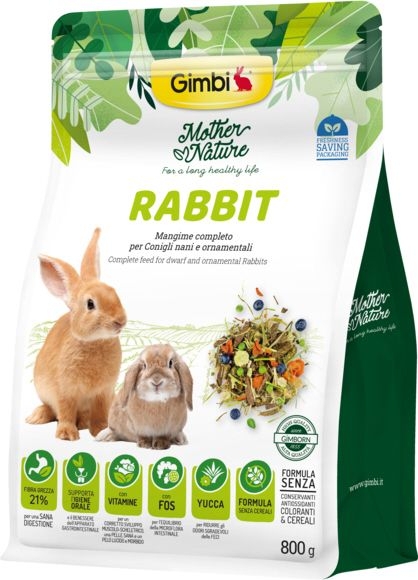 Gimbi Mother Nature - Пълноценна храна за мини зайчета и декоративни зайци, 800 гр.