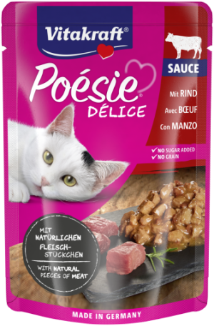 Vitakraft POESIE Pouch - Пауч с вкусен сос с истински парченца говеждо