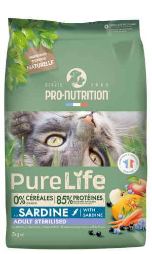 Pure Life for cats STERILIZED 2 кг - Пълноценна храна за кастрирани котки на възраст над със сардини 1 г., 2кг.